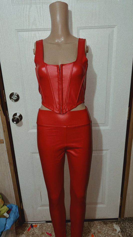 Red Leather Pants Set